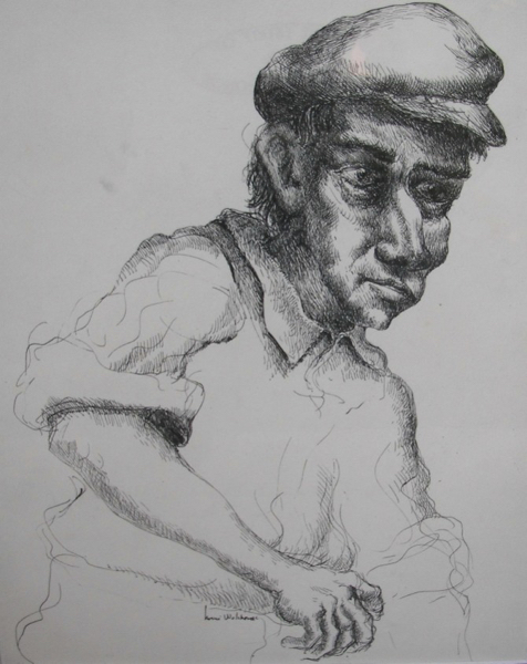 Louis Wolchonok Self Portrait Ink Drawing